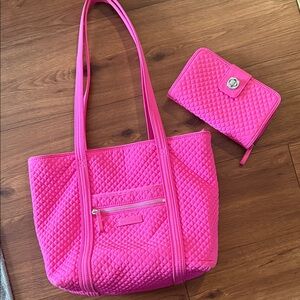 Vera Bradley Hot Pink Quilted Tote with Matching Wallet